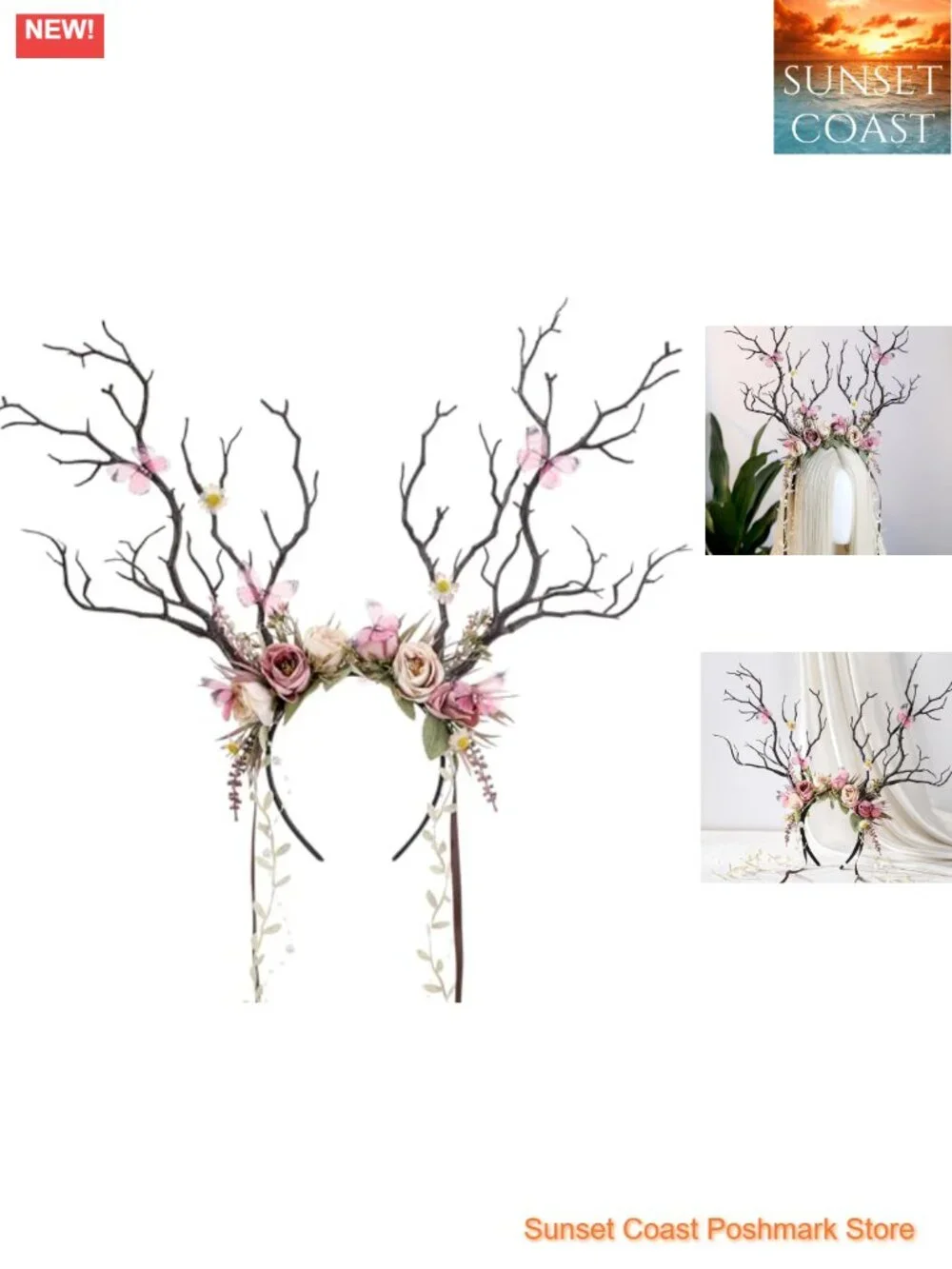 Woodland Flower Branch Headband - Floral Antler Fairy Costume Headpiece